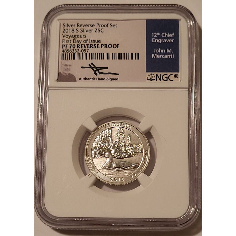 2018 S Silver Voyageurs NP Quarter Reverse Proof PF70 NGC FDI Mercanti Signed